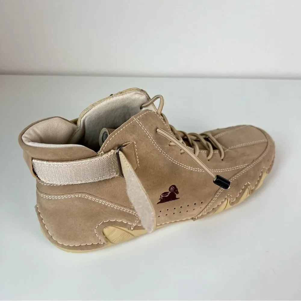 LDECK Mid-Top Sneakers Beige Driving Shoes EU 41‎ Tan Casual Lace Up Velcro